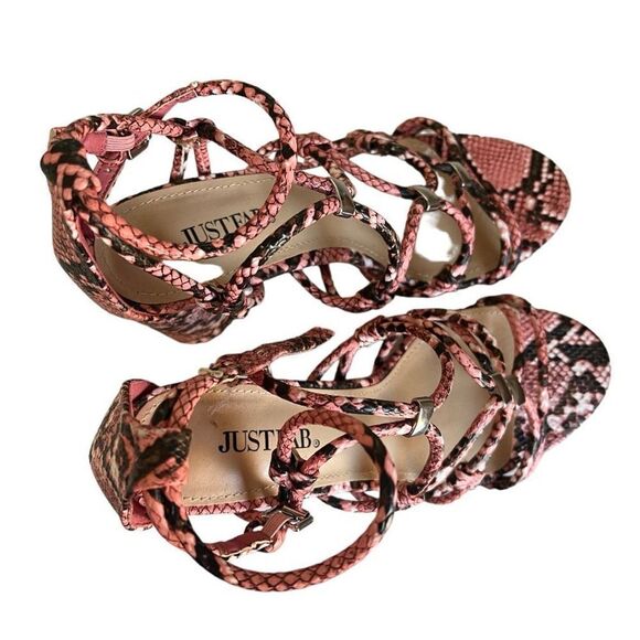 Womens JustFab All Eyes On Me Pink Strappy Snakeskin Pumps Heels - Sz 7 - Picture 4 of 8